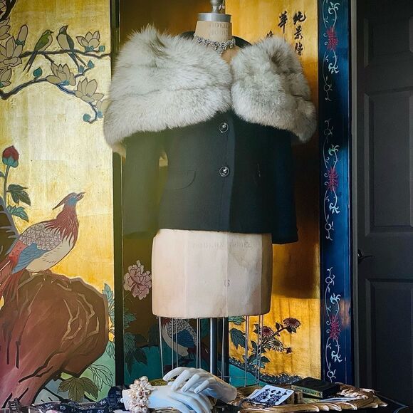 ♥️ White Norwegian FOX Fur Stole Bridal Shawl Cape, Winter Wedding Caplet Gatsby - Picture 6 of 16